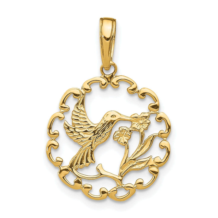 Lovely Rita's Pendants & Charms 14K Yellow Gold Hummingbird Flower Design Circle Pendant