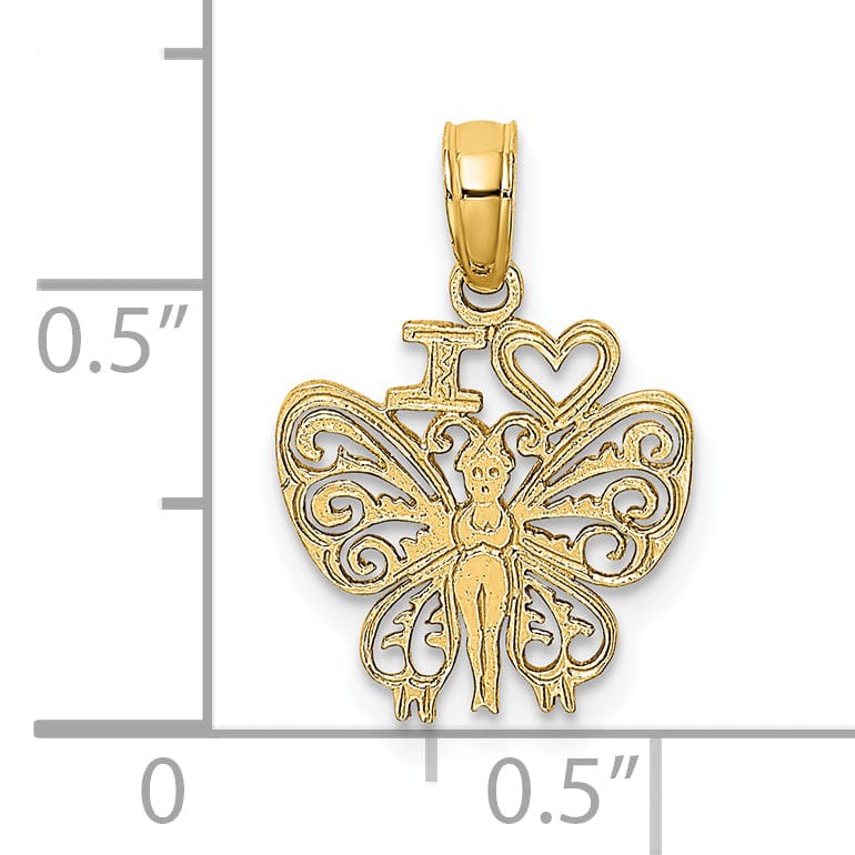 Lovely Rita's Pendants & Charms 14K Yellow Gold I HEART Butterfly Charm Pendant