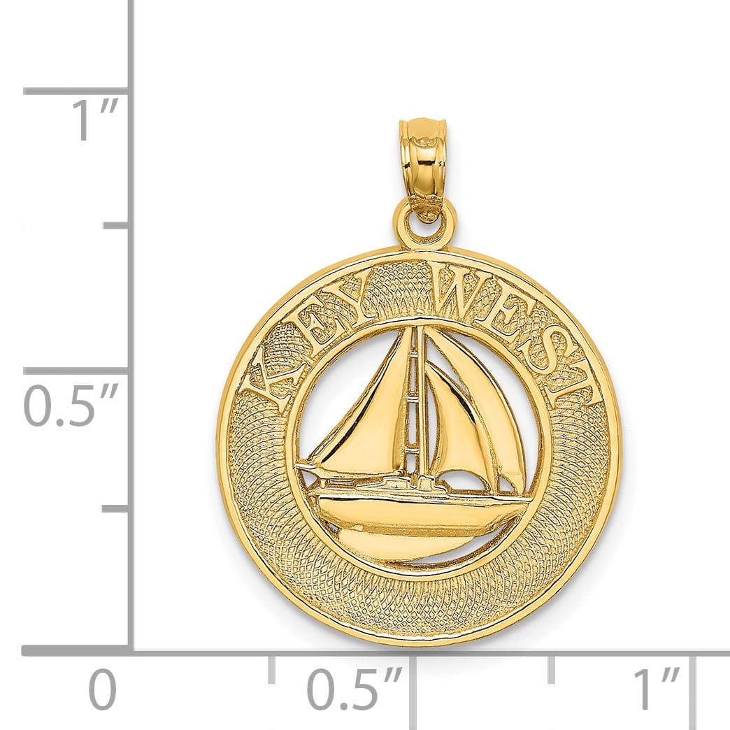 Lovely Rita's Pendants & Charms 14K Yellow Gold KEY WEST Sailboat Circle Design Pendant