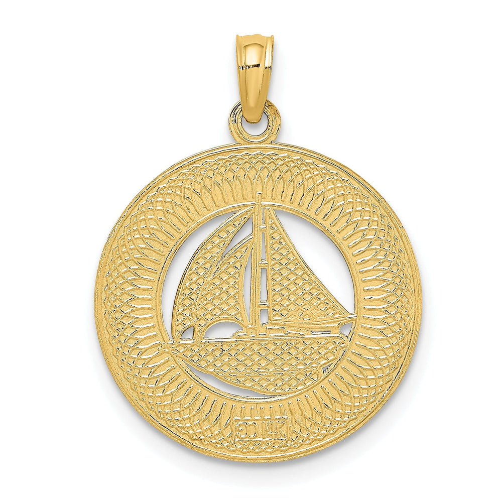 Lovely Rita's Pendants & Charms 14K Yellow Gold KEY WEST Sailboat Circle Design Pendant