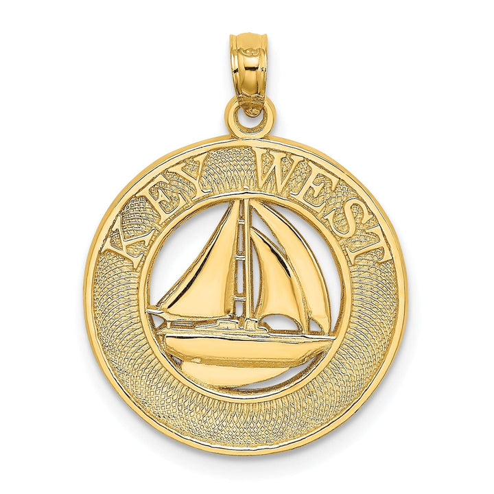 Lovely Rita's Pendants & Charms 14K Yellow Gold KEY WEST Sailboat Circle Design Pendant