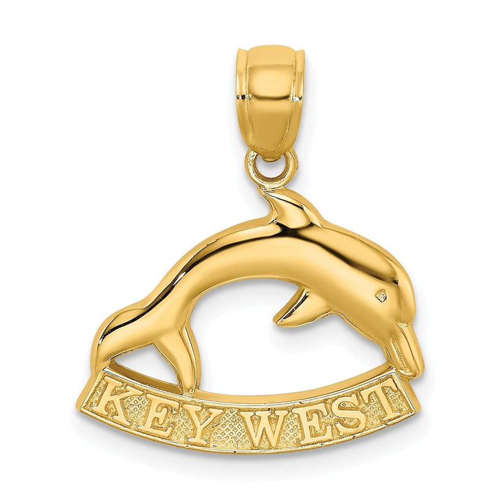 Lovely Rita's Pendants & Charms 14K Yellow Gold KEY WEST Sign Under Dolphin Pendant