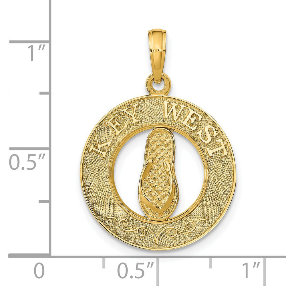 Lovely Rita's Pendants & Charms 14K Yellow Gold KEY WEST with Flip-Flop Sandal Circle Pendant