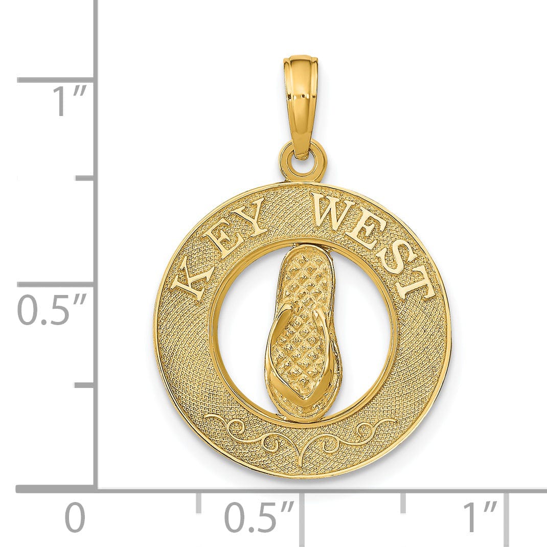 Lovely Rita's Pendants & Charms 14K Yellow Gold KEY WEST with Flip-Flop Sandal Circle Pendant