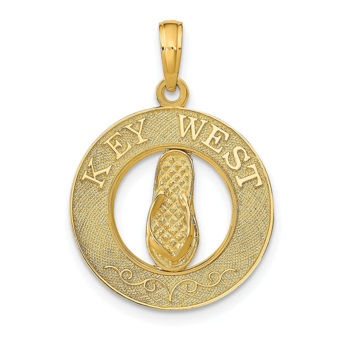 Lovely Rita's Pendants & Charms 14K Yellow Gold KEY WEST with Flip-Flop Sandal Circle Pendant