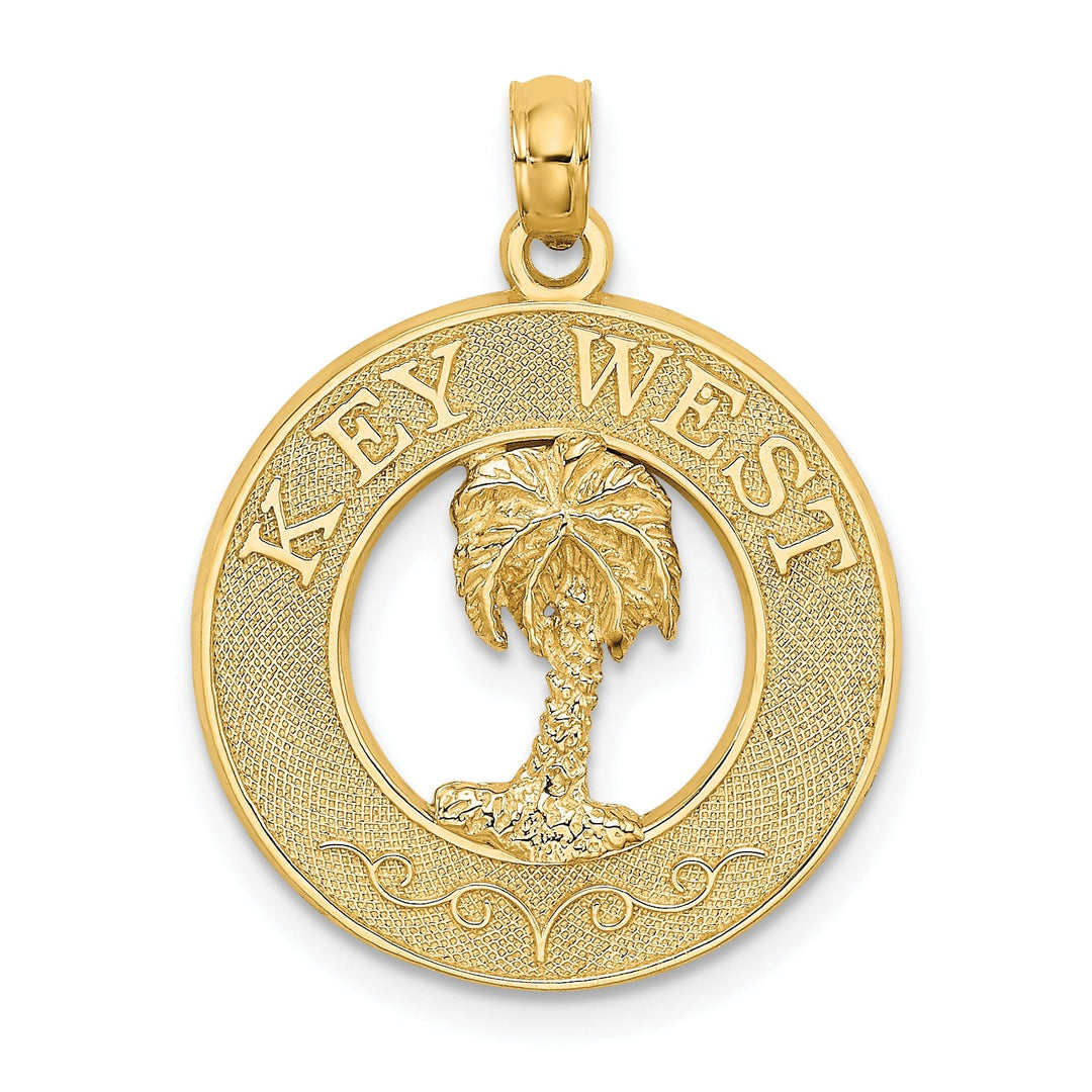 Lovely Rita's Pendants & Charms 14K Yellow Gold KEY WEST with Palm Tree Circle Pendant