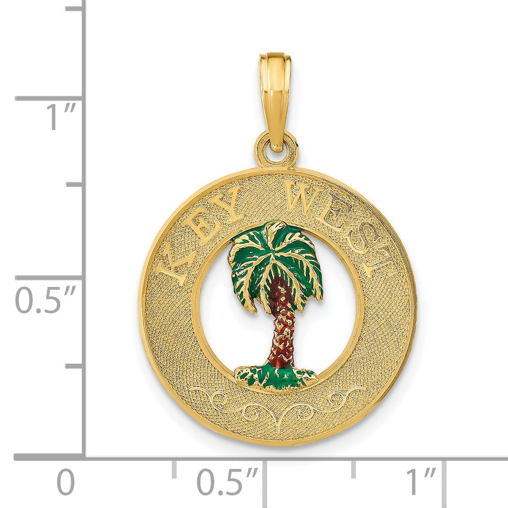Lovely Rita's Pendants & Charms 14K Yellow Gold KEY WEST with Palm Tree in Circle Pendant