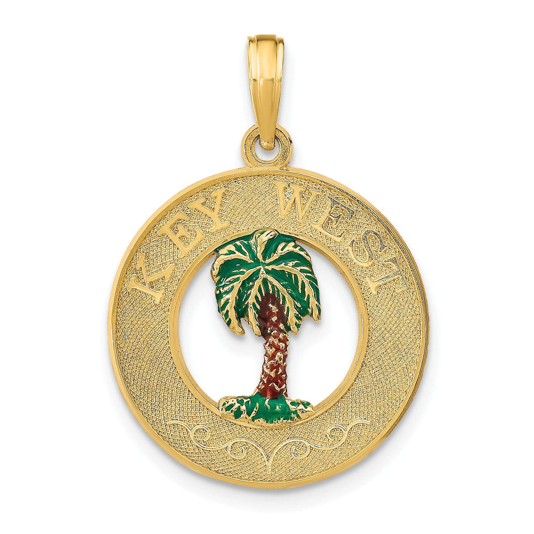 Lovely Rita's Pendants & Charms 14K Yellow Gold KEY WEST with Palm Tree in Circle Pendant