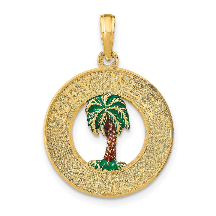 Lovely Rita's Pendants & Charms 14K Yellow Gold KEY WEST with Palm Tree in Circle Pendant
