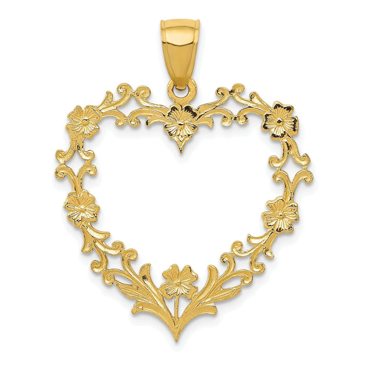Lovely Rita's Pendants & Charms 14k Yellow Gold Large Floral Heart Pendant