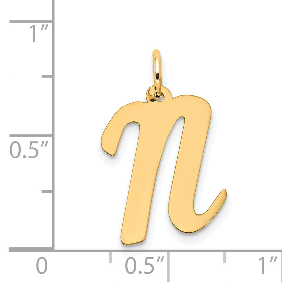Lovely Rita's Pendants & Charms 14K Yellow Gold Large Size Fancy Script Design Letter N Initial Pendant
