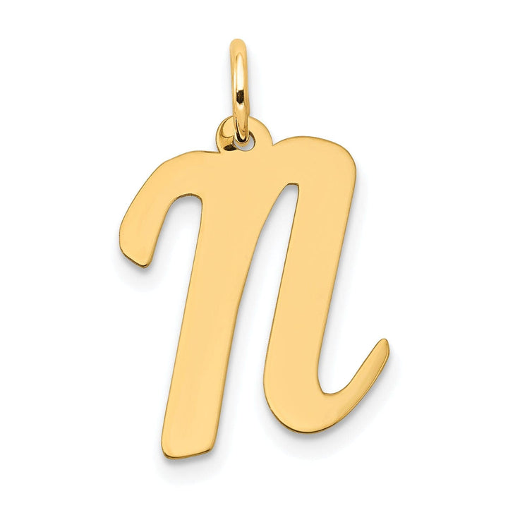 Lovely Rita's Pendants & Charms 14K Yellow Gold Large Size Fancy Script Design Letter N Initial Pendant