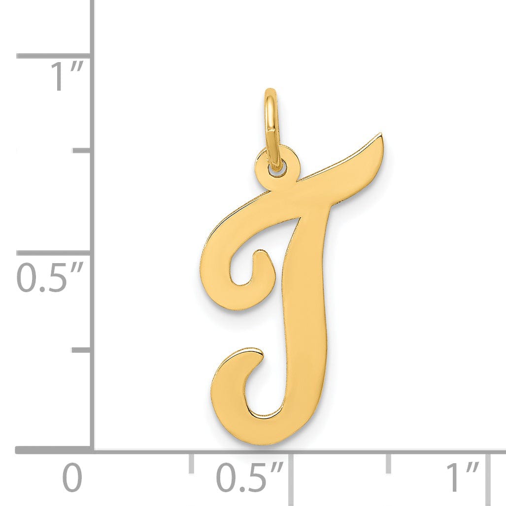 Lovely Rita's Pendants & Charms 14K Yellow Gold Large Size Fancy Script Design Letter T Initial Pendant