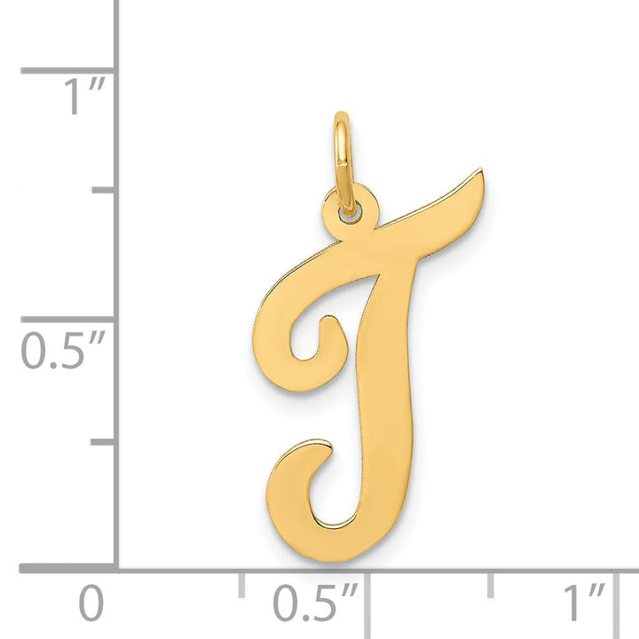 Lovely Rita's Pendants & Charms 14K Yellow Gold Large Size Fancy Script Design Letter T Initial Pendant