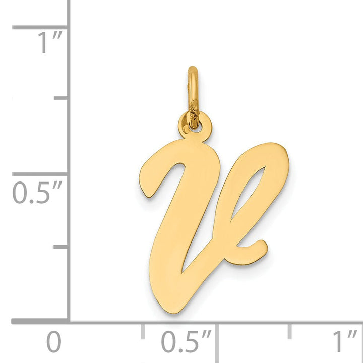 Lovely Rita's Pendants & Charms 14K Yellow Gold Large Size Fancy Script Design Letter V Initial Pendant