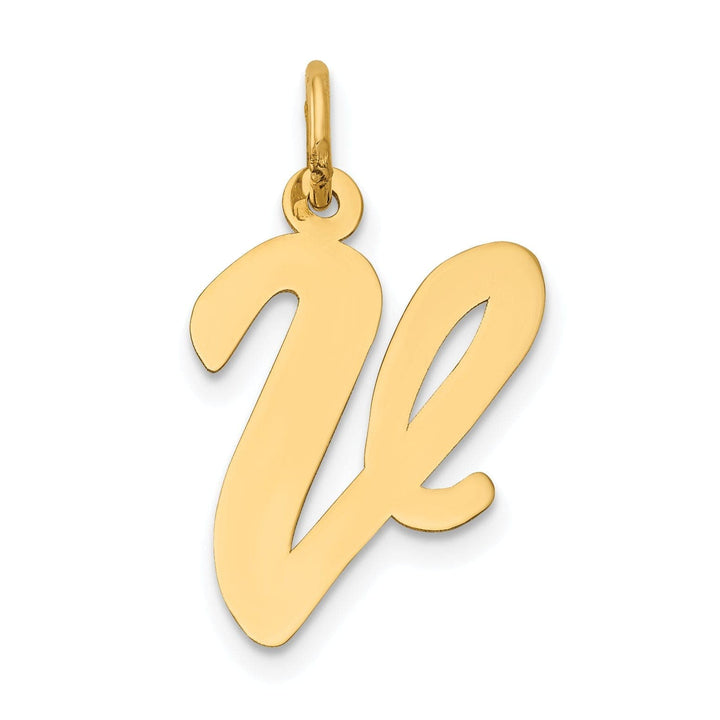 Lovely Rita's Pendants & Charms 14K Yellow Gold Large Size Fancy Script Design Letter V Initial Pendant