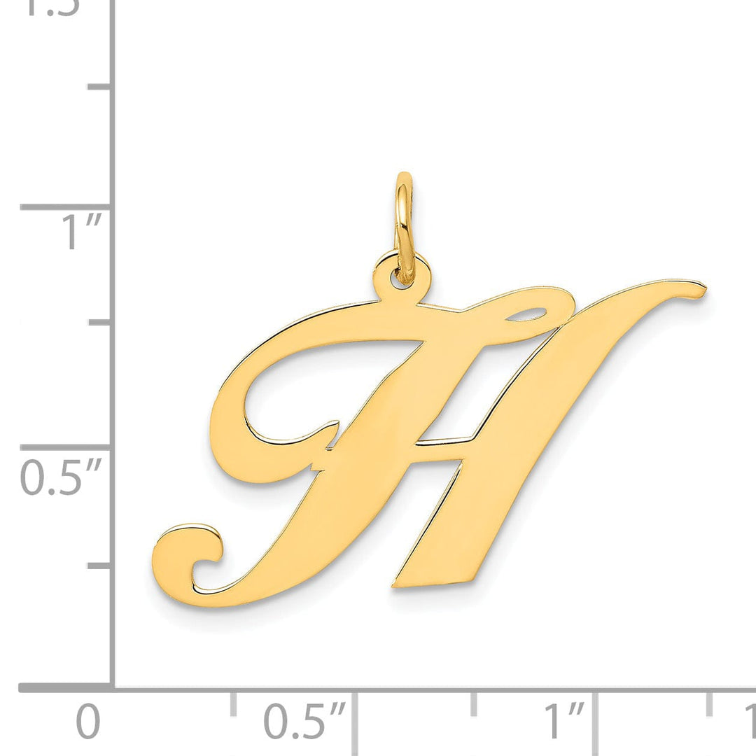 Lovely Rita's Pendants & Charms 14K Yellow Gold Large Size Fancy Script Letter H Initial Charm Pendant