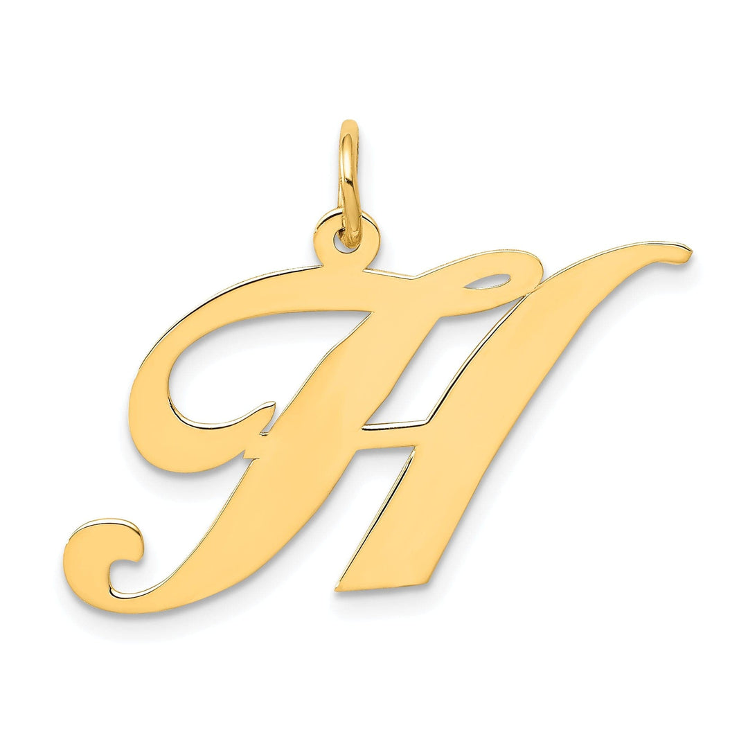 Lovely Rita's Pendants & Charms 14K Yellow Gold Large Size Fancy Script Letter H Initial Charm Pendant