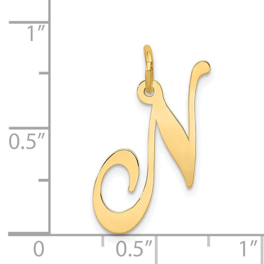 Lovely Rita's Pendants & Charms 14K Yellow Gold Large Size Fancy Script Letter N Initial Charm Pendant