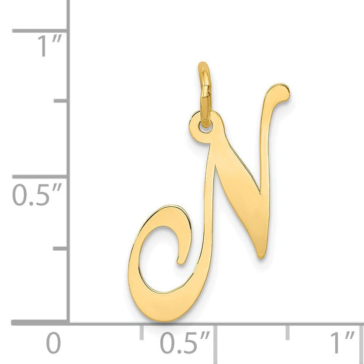 Lovely Rita's Pendants & Charms 14K Yellow Gold Large Size Fancy Script Letter N Initial Charm Pendant