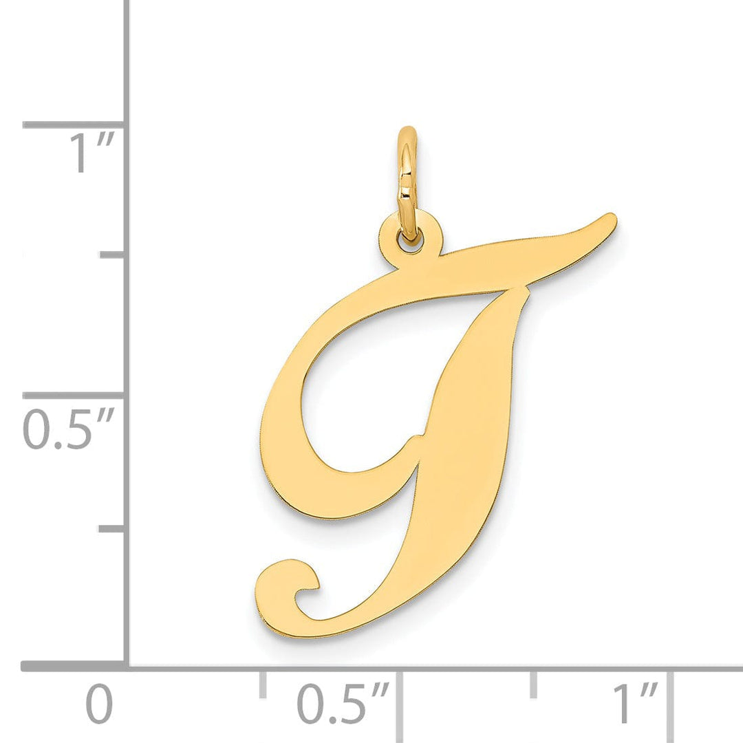 Lovely Rita's Pendants & Charms 14K Yellow Gold Large Size Fancy Script Letter T Initial Charm Pendant