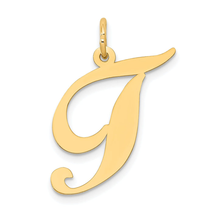 Lovely Rita's Pendants & Charms 14K Yellow Gold Large Size Fancy Script Letter T Initial Charm Pendant