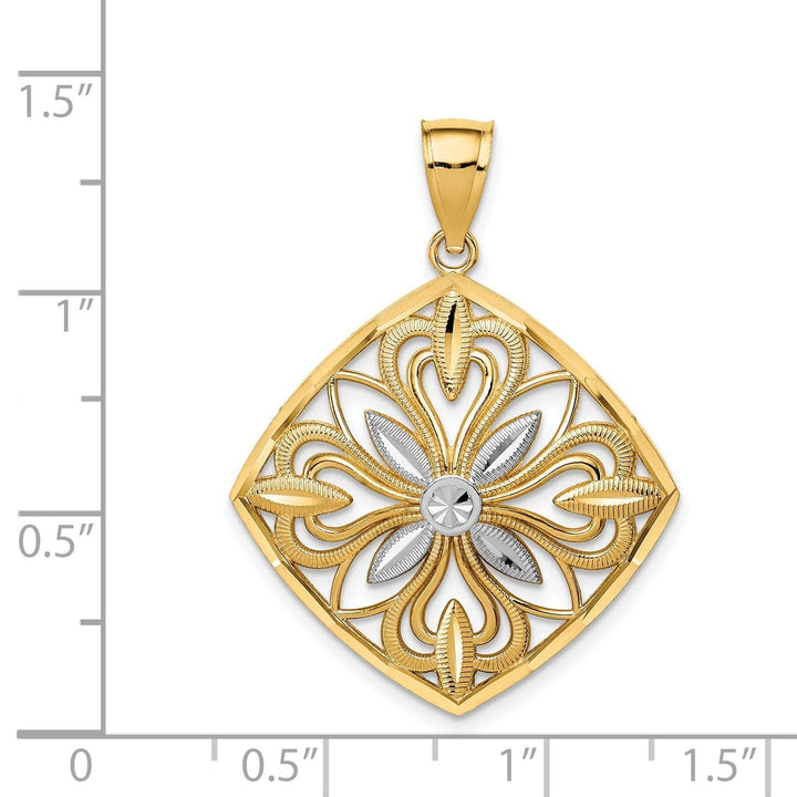 Lovely Rita's Pendants & Charms 14k Yellow Gold Large Size Fancy Square Design Pendant