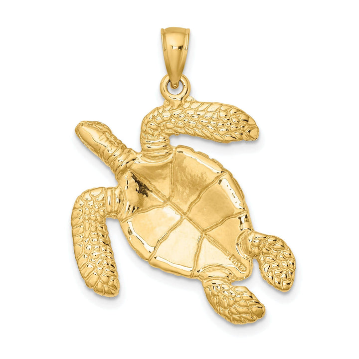 Lovely Rita's Pendants & Charms 14k Yellow Gold Large Solid Casted Polished and Textured Finish Swimming Sea Turtle Charm Pendant
