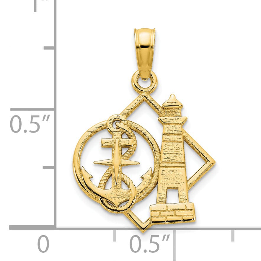 Lovely Rita's Pendants & Charms 14k Yellow Gold Lighthouse with Anchor and Rope Design Charm