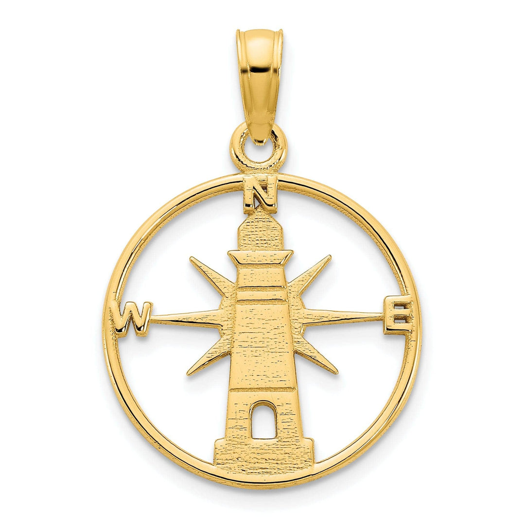 Lovely Rita's Pendants & Charms 14k Yellow Gold Lighthouse with Compass Round Design Charm