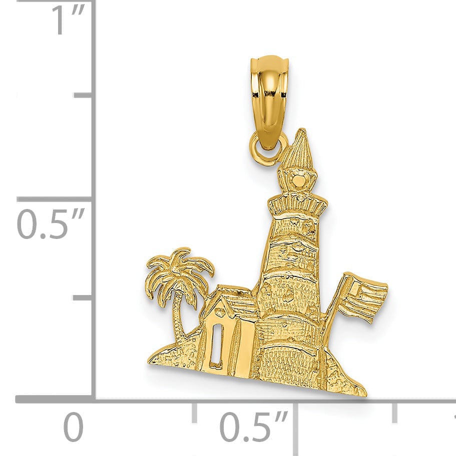 Lovely Rita's Pendants & Charms 14k Yellow Gold Lighthouse with Flag and Palm Tree Design Charm