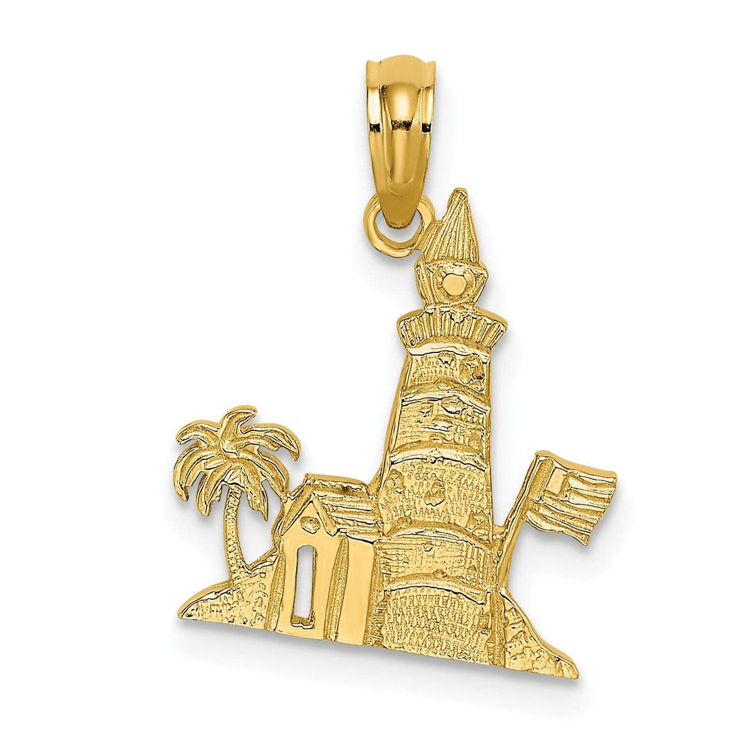 Lovely Rita's Pendants & Charms 14k Yellow Gold Lighthouse with Flag and Palm Tree Design Charm