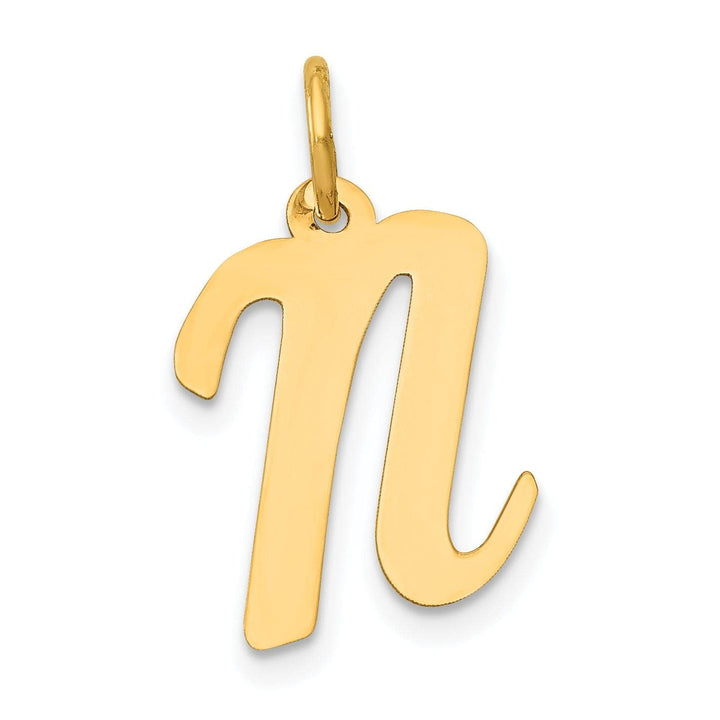 Lovely Rita's Pendants & Charms 14K Yellow Gold Medium Size Fancy Script Design Letter N Initial Pendant