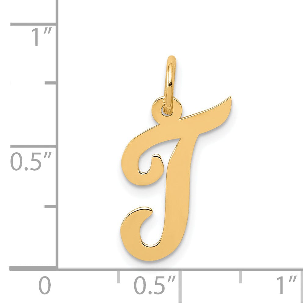 Lovely Rita's Pendants & Charms 14K Yellow Gold Medium Size Fancy Script Design Letter T Initial Pendant