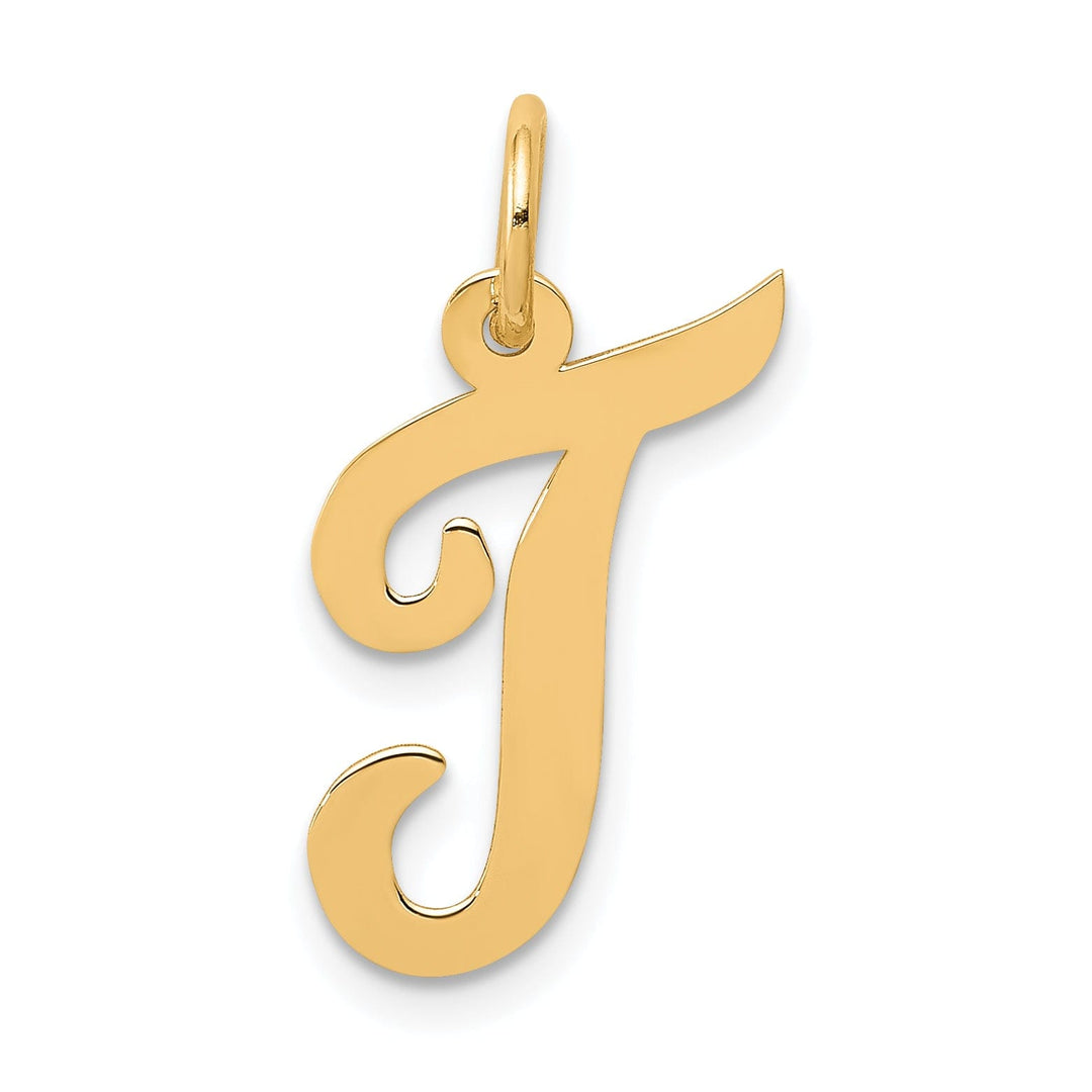 Lovely Rita's Pendants & Charms 14K Yellow Gold Medium Size Fancy Script Design Letter T Initial Pendant