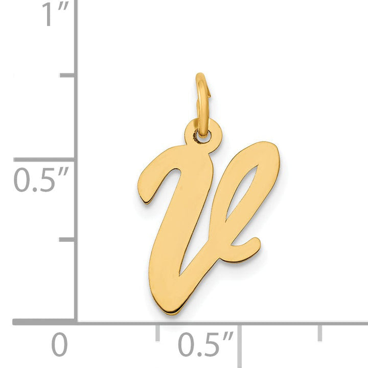 Lovely Rita's Pendants & Charms 14K Yellow Gold Medium Size Fancy Script Design Letter V Initial Pendant