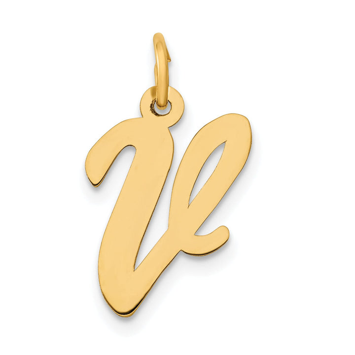 Lovely Rita's Pendants & Charms 14K Yellow Gold Medium Size Fancy Script Design Letter V Initial Pendant