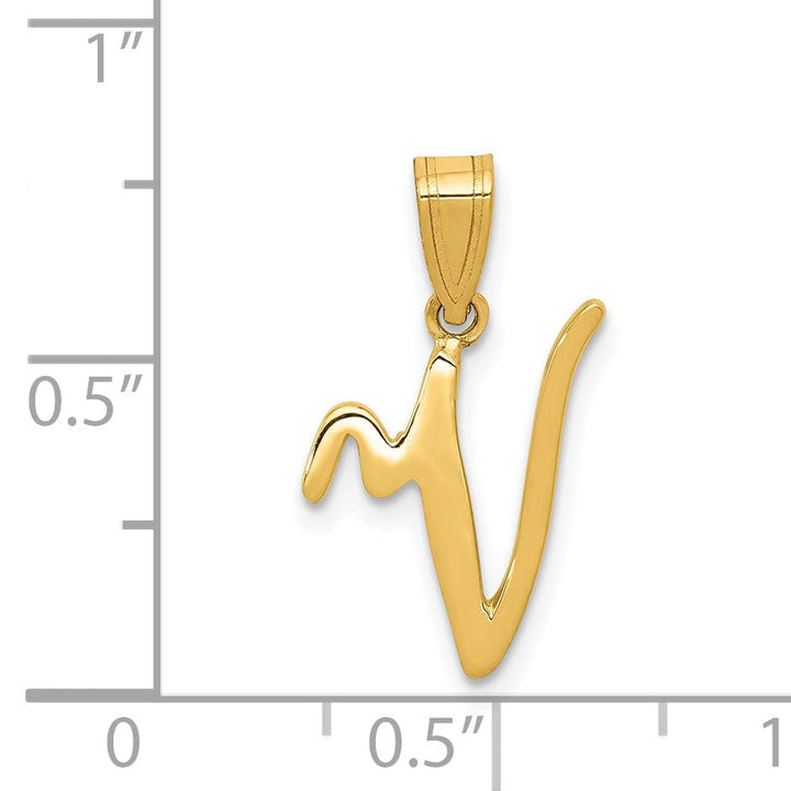Lovely Rita's Pendants & Charms 14K Yellow Gold Medium Size Script Design Letter V Initial Pendant