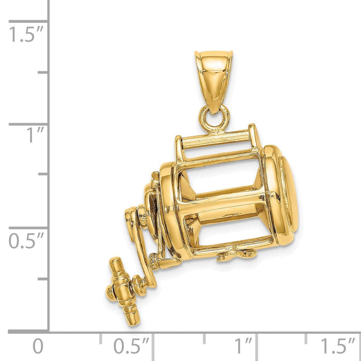 Lovely Rita's Pendants & Charms 14K Yellow Gold Moveable 3-Dimensional Fishing Reel Pendant