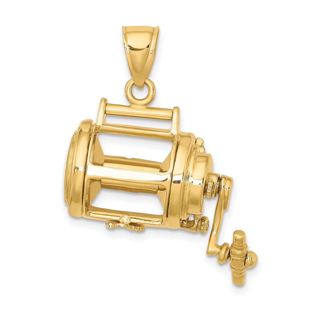 Lovely Rita's Pendants & Charms 14K Yellow Gold Moveable 3-Dimensional Fishing Reel Pendant