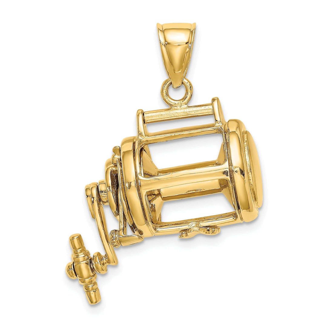 Lovely Rita's Pendants & Charms 14K Yellow Gold Moveable 3-Dimensional Fishing Reel Pendant
