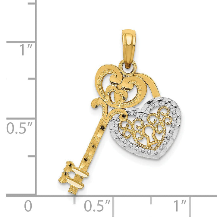 Lovely Rita's Pendants & Charms 14K Yellow Gold Moveable Filigree Heart Key and Lock Design Charm Pendant