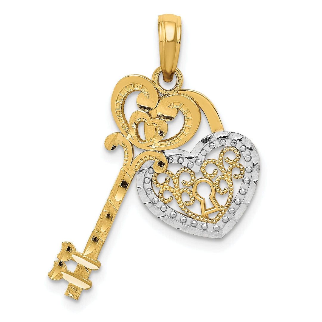 Lovely Rita's Pendants & Charms 14K Yellow Gold Moveable Filigree Heart Key and Lock Design Charm Pendant