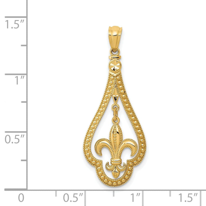Lovely Rita's Pendants & Charms 14k Yellow Gold Moveable Polished Diamond Cut Finish Fleur de Lis Dangle Design Charm Pendant