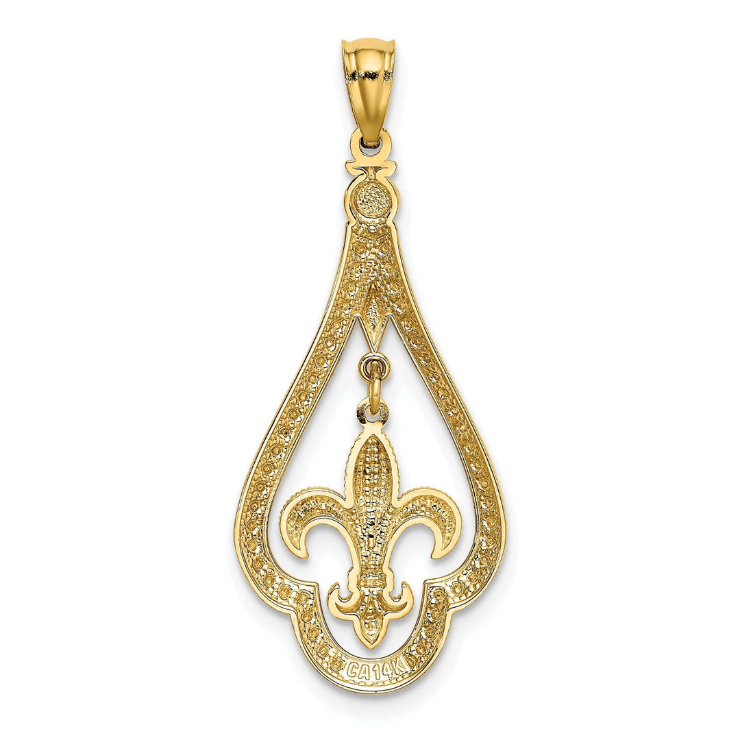 Lovely Rita's Pendants & Charms 14k Yellow Gold Moveable Polished Diamond Cut Finish Fleur de Lis Dangle Design Charm Pendant