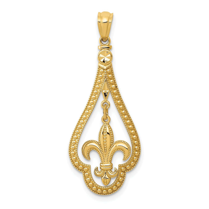 Lovely Rita's Pendants & Charms 14k Yellow Gold Moveable Polished Diamond Cut Finish Fleur de Lis Dangle Design Charm Pendant