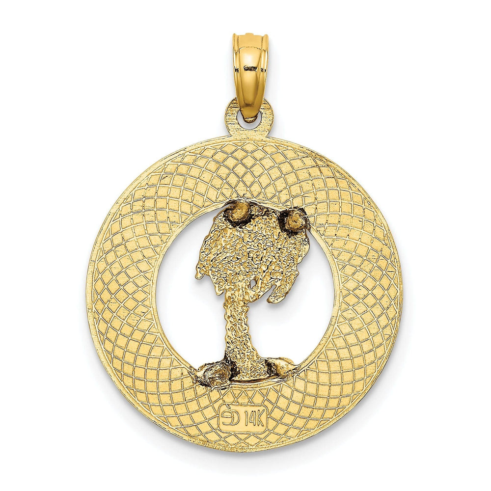 Lovely Rita's Pendants & Charms 14K Yellow Gold MYTLE BEACH FLORIDA Banner on Palm Tree Circle Pendant