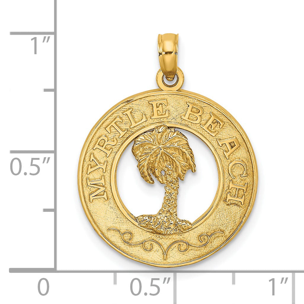 Lovely Rita's Pendants & Charms 14K Yellow Gold MYTLE BEACH FLORIDA Banner on Palm Tree Circle Pendant