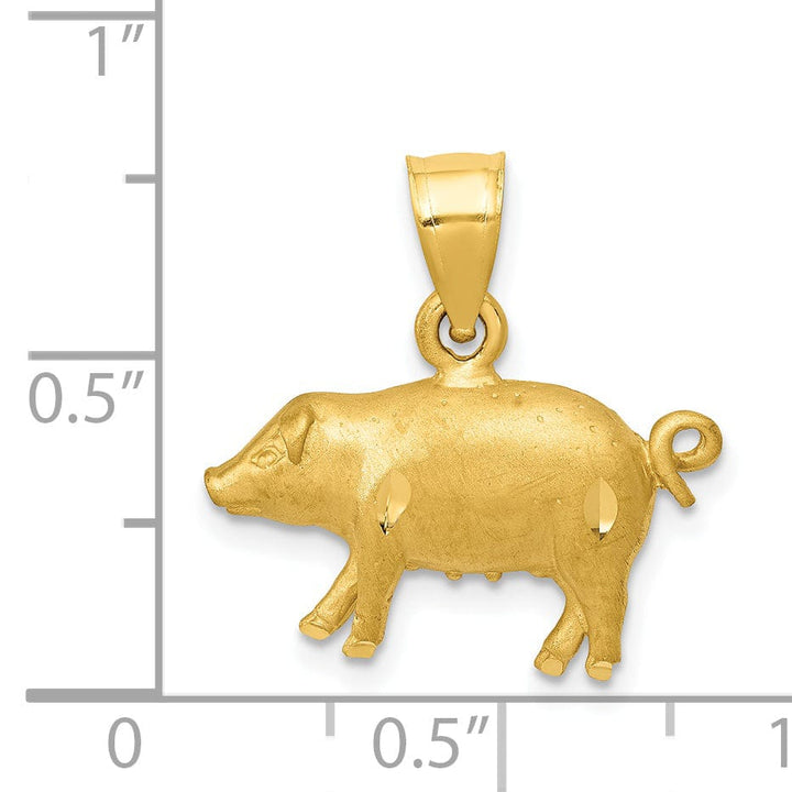Lovely Rita's Pendants & Charms 14K Yellow Gold Open Back Brushed Diamond Cut Finish Solid Pig Charm Pendant
