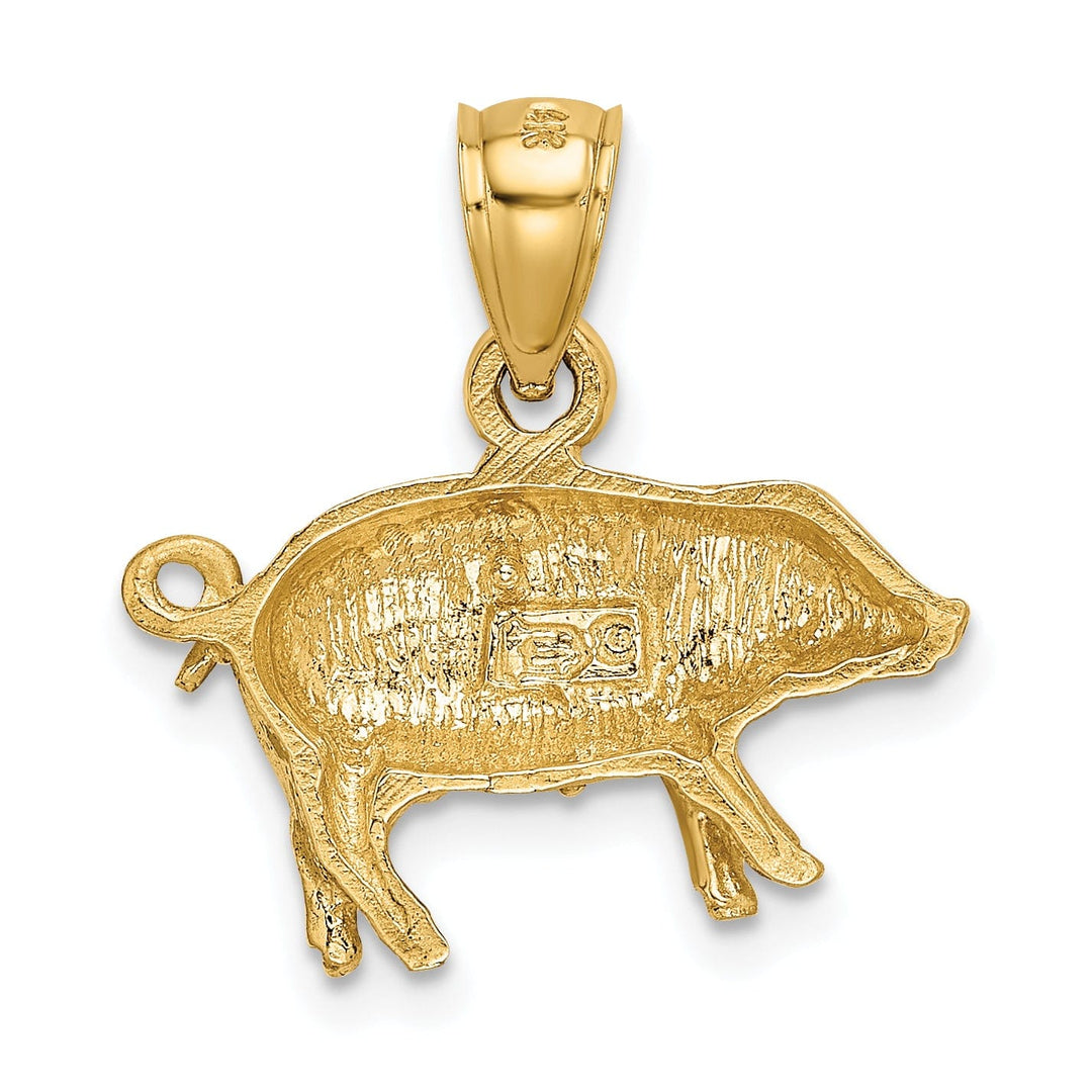 Lovely Rita's Pendants & Charms 14K Yellow Gold Open Back Brushed Diamond Cut Finish Solid Pig Charm Pendant